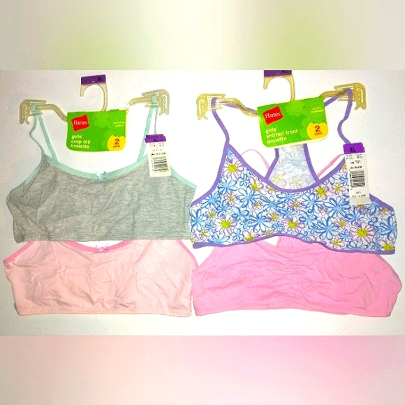 ☆NWT☆HANES Girls Bundle Crop top & Shirred front Bralette Sets~Training Bra XL - Picture 1 of 16